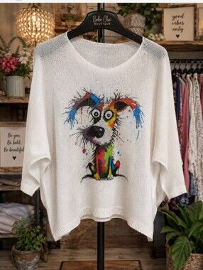 IT87. From Italy 🇮🇹 Whimsical Colorful Dog Graphic Sweater
